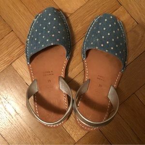 MIBO blue silver dots slight open toe sandal 39 fits 8.5